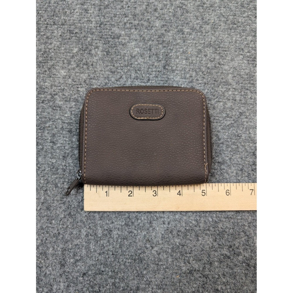 Rosetti Wallet Womens One Size Brown Zip-Around Faux Leather Logo Compact